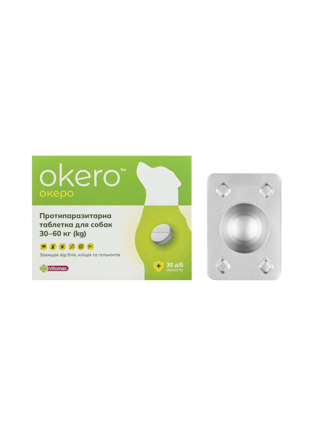 Протипаразитарна таблетка для собак 30,0 -60,0 кг.1 табл., ОКЕРО, шт Vitomax (324031033)