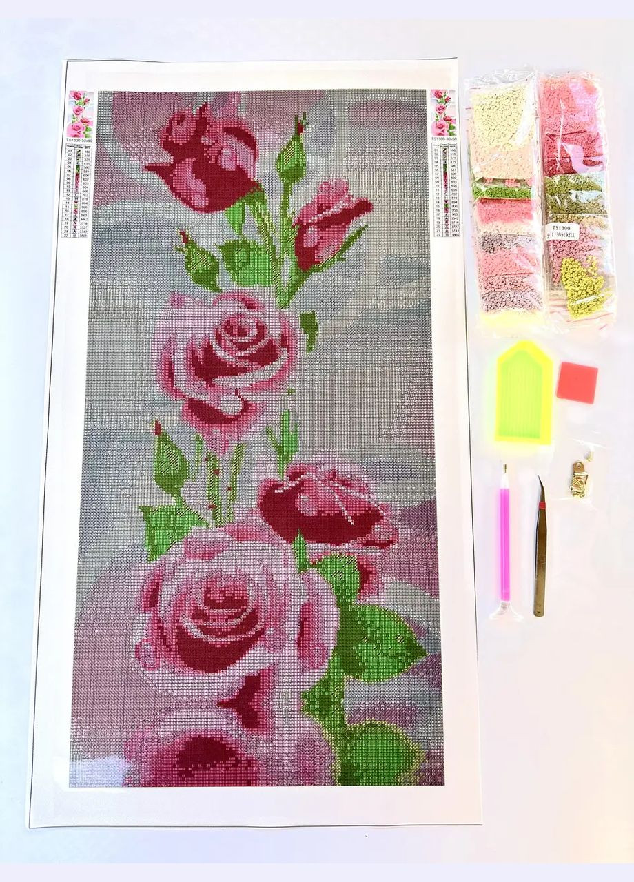 Алмазна мозаїка Рожеві троянди панно 30х60 см TS1300 ColorArt (292145715)
