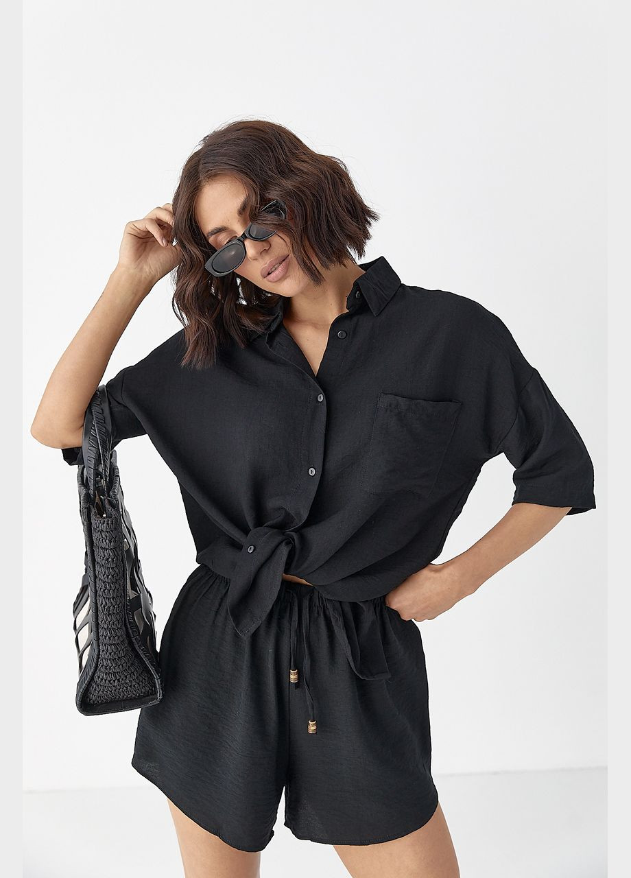 Літній костюм з сорочкою на гудзиках та шортами Lurex (330357687)