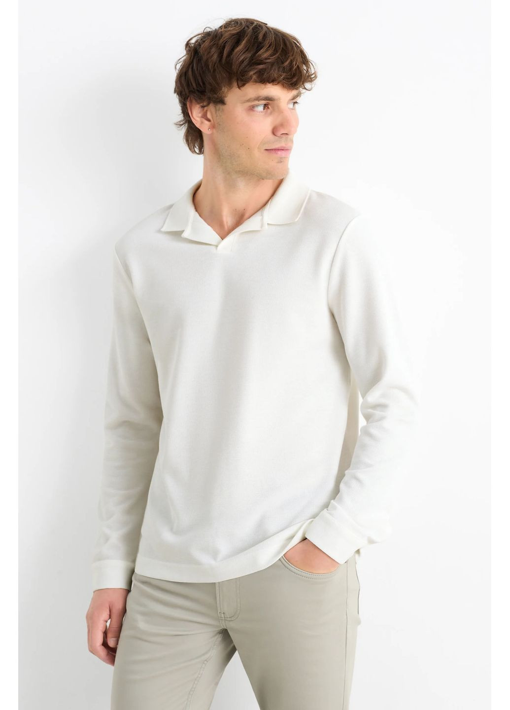 Белый свитшот-поло C&A однотонный (365716102)