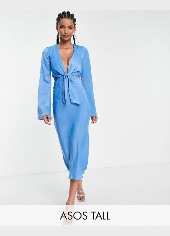Блакитна сукня міді з вузлом Asos