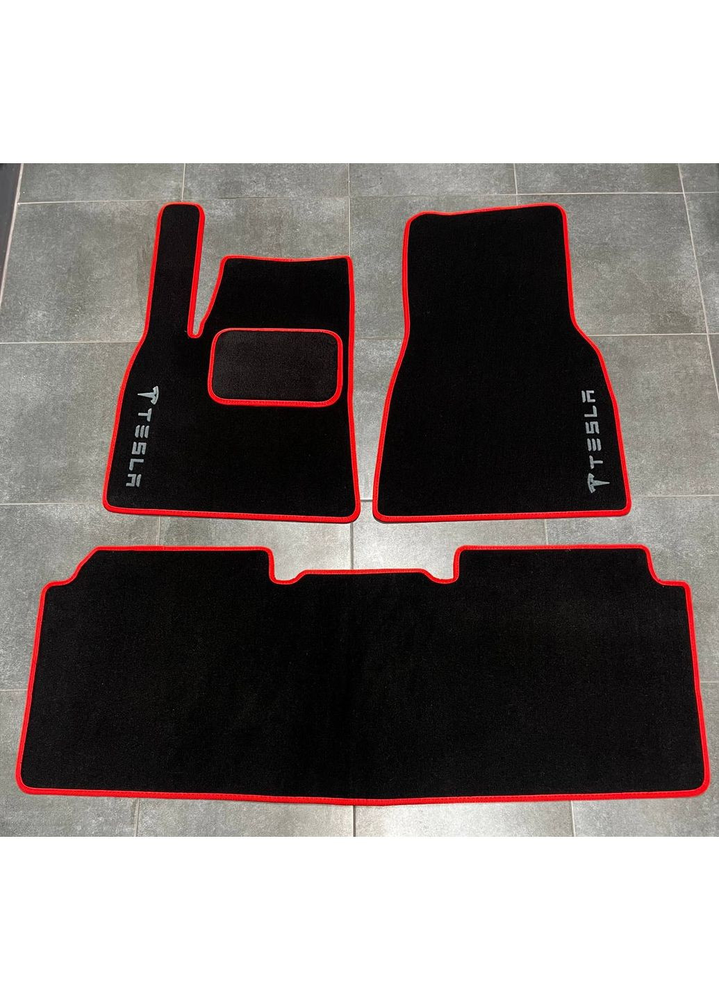 Ворсові килимки в салон для Tesla (2012)/ Тесла Модел С, Чорні червона окантовка Beltex Model S (371911507)