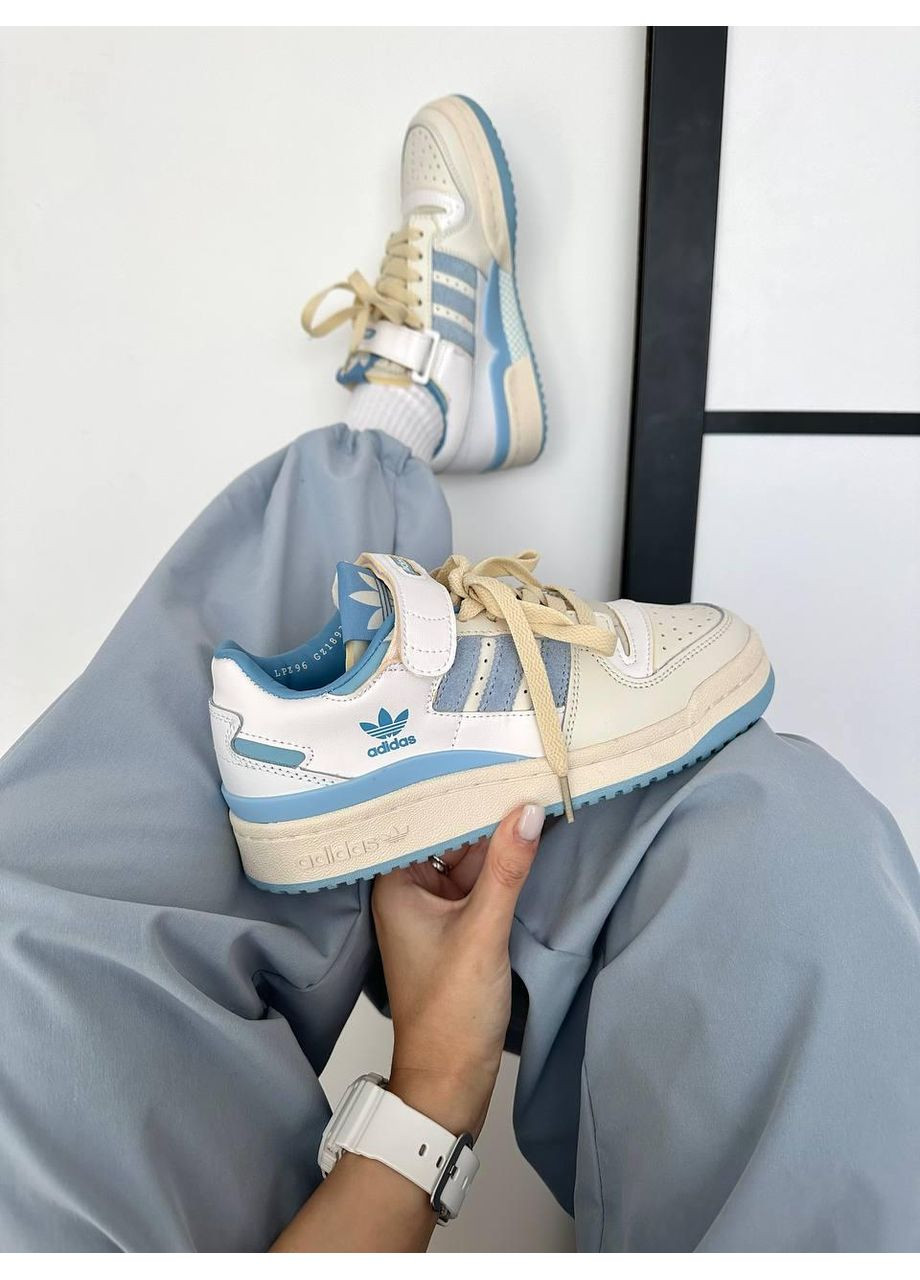 КРОССОВКИ ЖЕНСКИЕ ADIDAS FORUM LOW LIGHT CREAM BLUE АДИДАС ФОРУМ No Brand белые демисезоны (368647182)