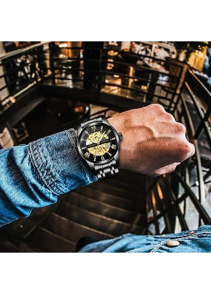 Мужские наручные часы LAWAREDO, скелетон, механические, из нержавеющей стали, водонепроницаемые, черного цвета Атма (372448577)