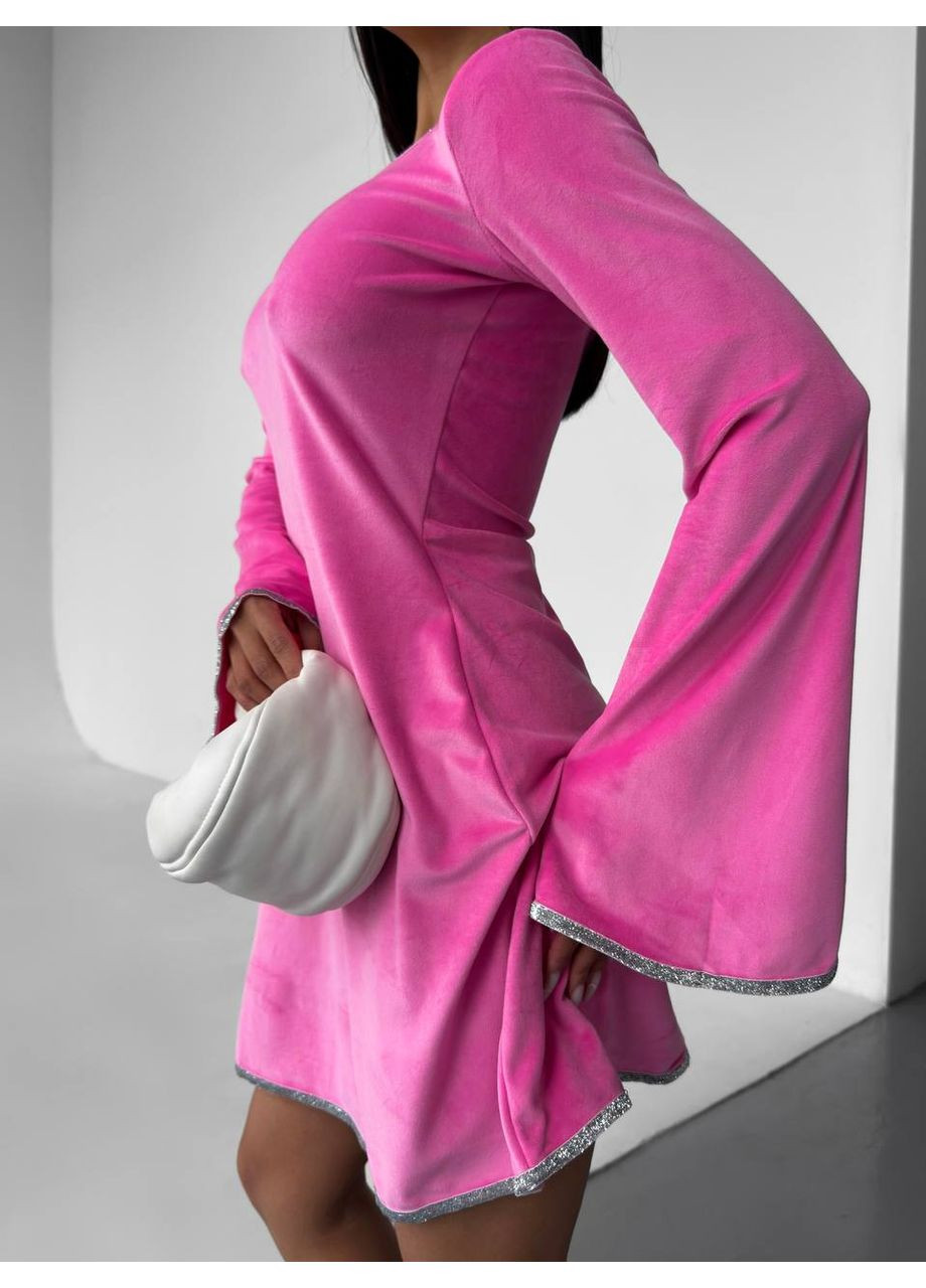 Рожева вечірня сукня з турецького велюру з v-вирізом та сріблястою стрічкою • вечірня та розкішна • заміри в описі GD/GL Модний простір однотонна