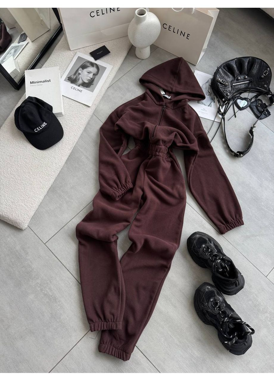 Комбінезон жіночий KaraMix комбінезон-брюки однотонний коричневий повсякденний фліс