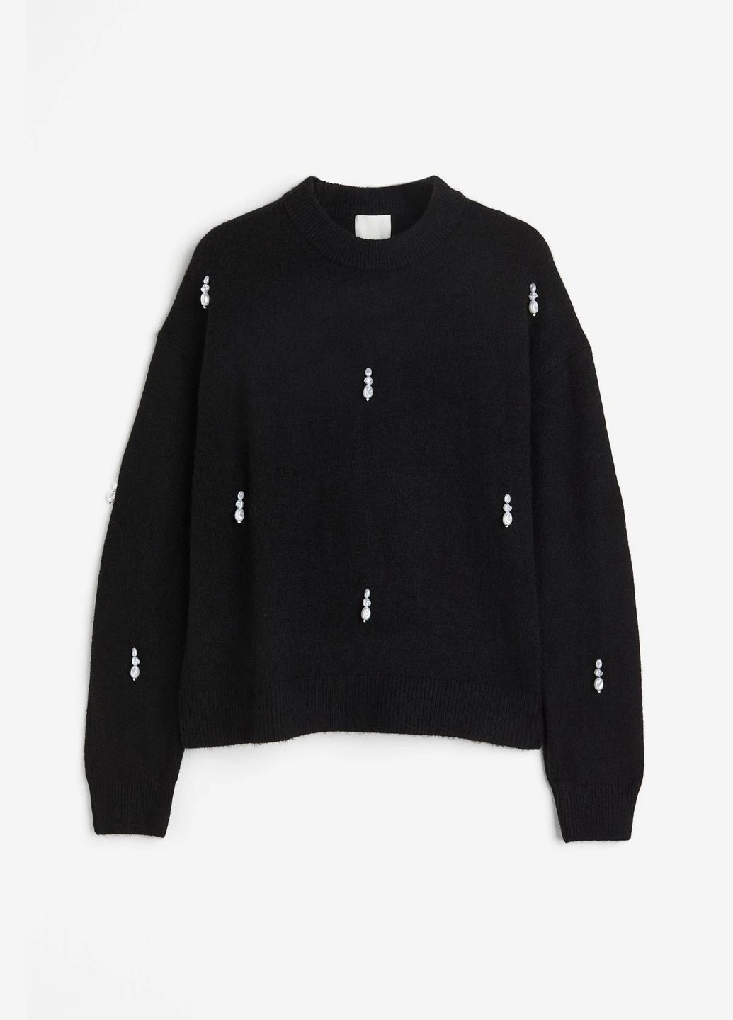 Черный демисезонный свитер с жемчугом H&M