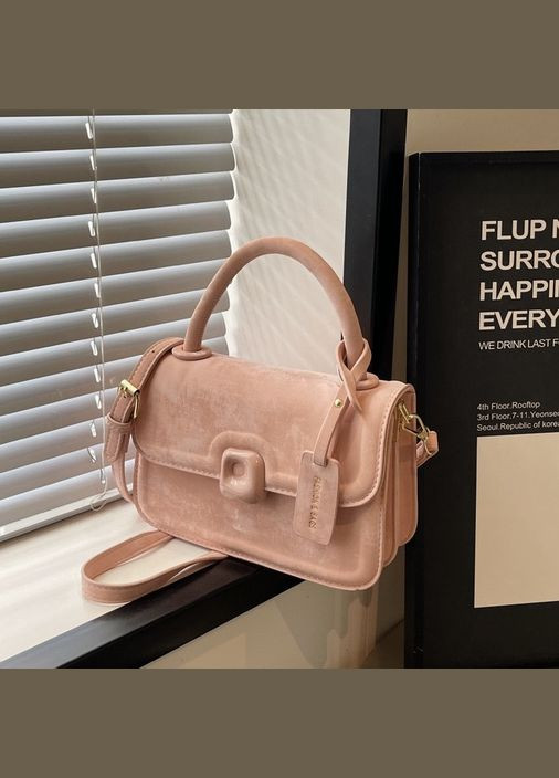 Жіноча класична сумка 736 крос-боді на ремінці через плече замшева велюрова бархатна рожева No Brand (306709445)