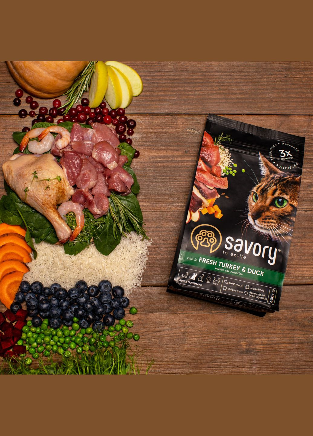 Сухой корм для кошек со свежим мясом индейки и уткой 2 кг Savory (305847523)