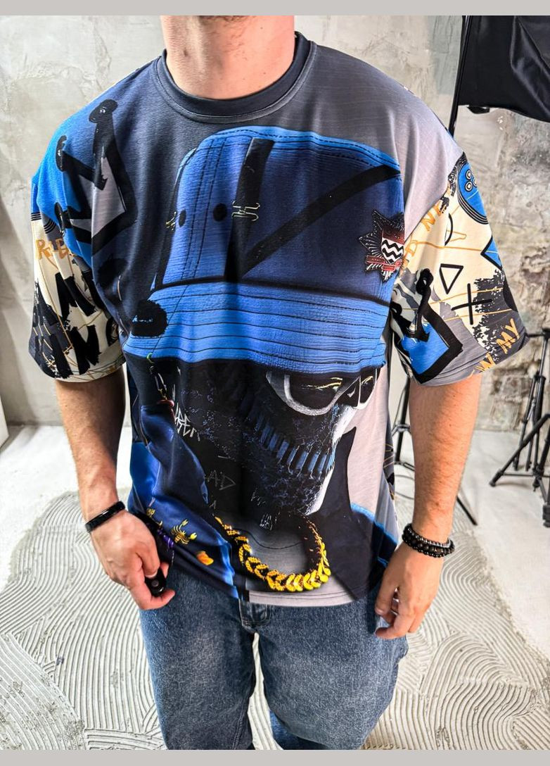 Комбинированная футболка оверсайз стильная модная лето весна легкая посадка No Brand