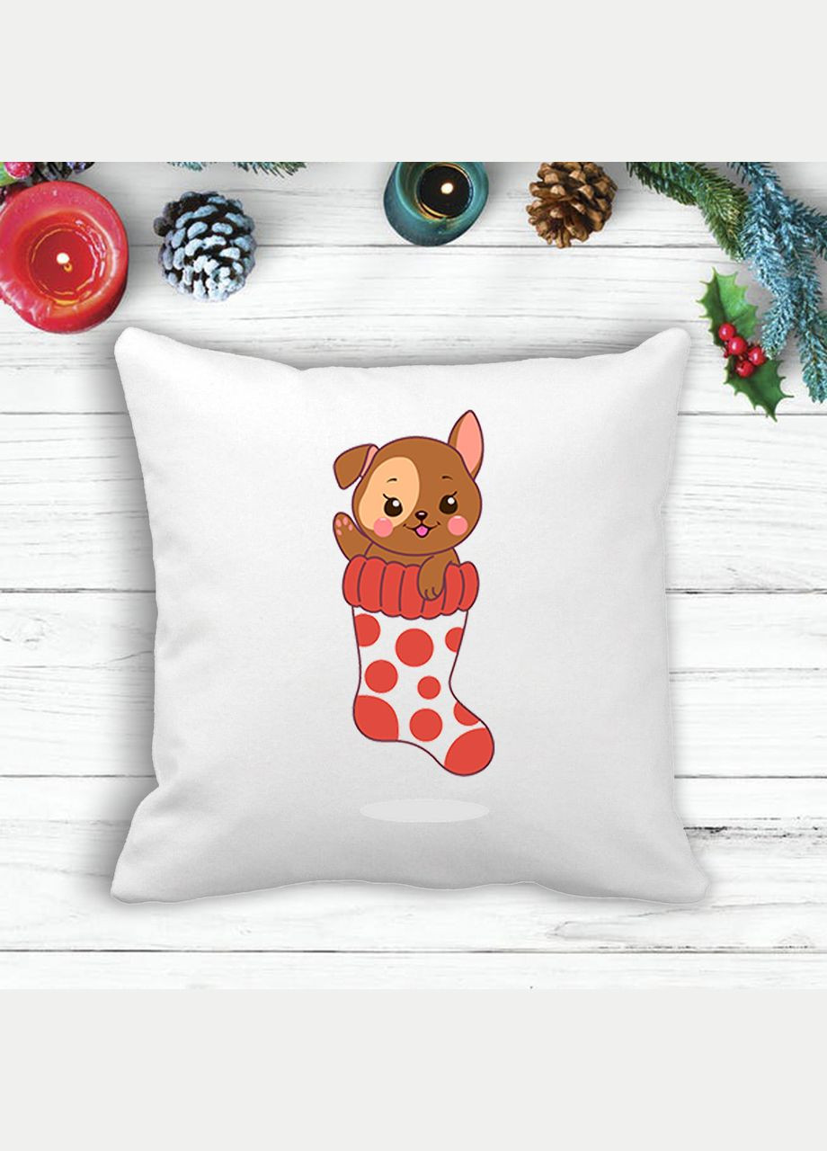 Подушка з новорічним принтом Щеня в шкарпетці Кавун (316095684)