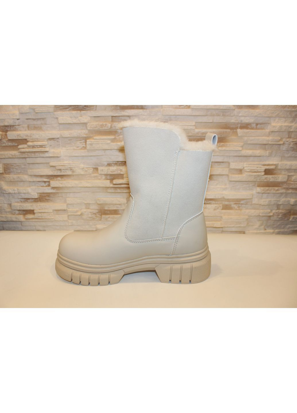 Зимние ботинки женские зимние бежевые челси No Brand без декора из искусственного нубука, из искусственной замши