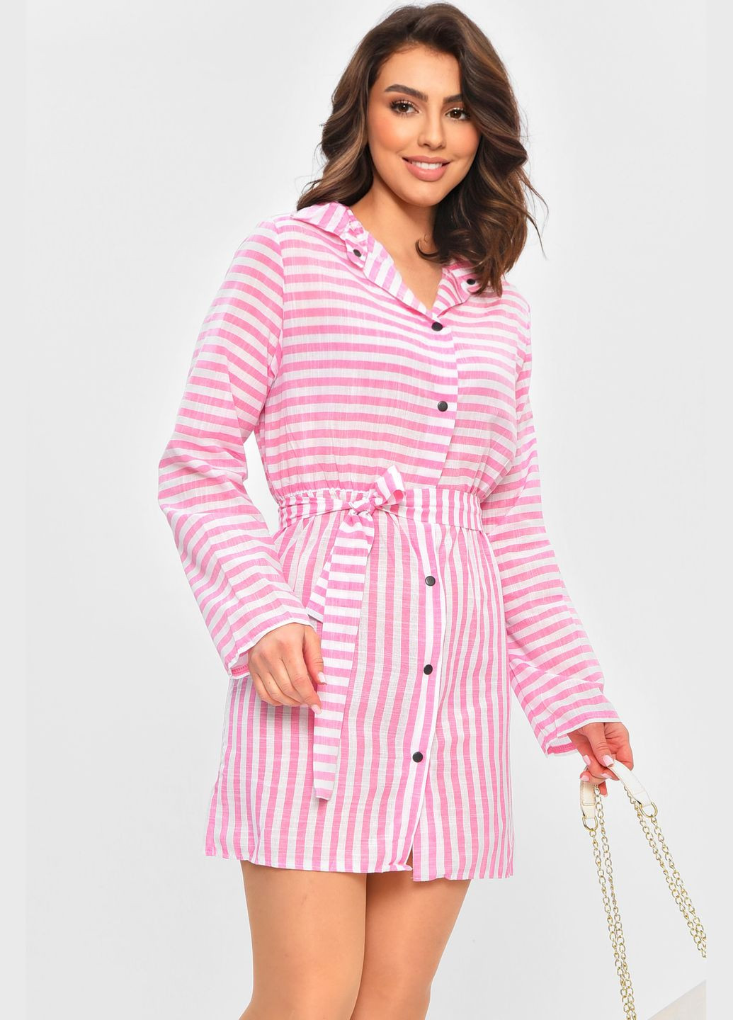 Рожева повсякденний сукня жіноча однотонна рожевого кольору силуетна Let's Shop в смужку