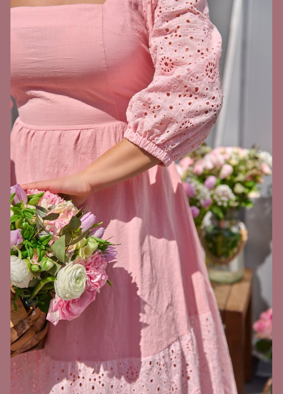 Персикова повсякденний жіноча довга сукня комбінована а-силует Україна з квітковим принтом