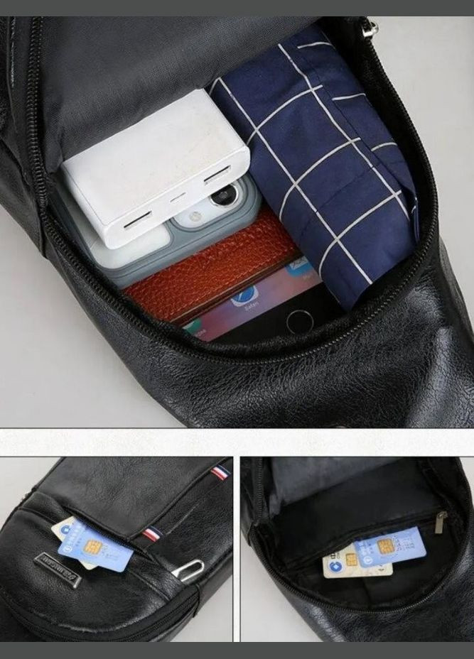 Чоловіча сумка слінг однолямковий рюкзак шкіряний вініл через плече на блискавці No Brand (305403921)