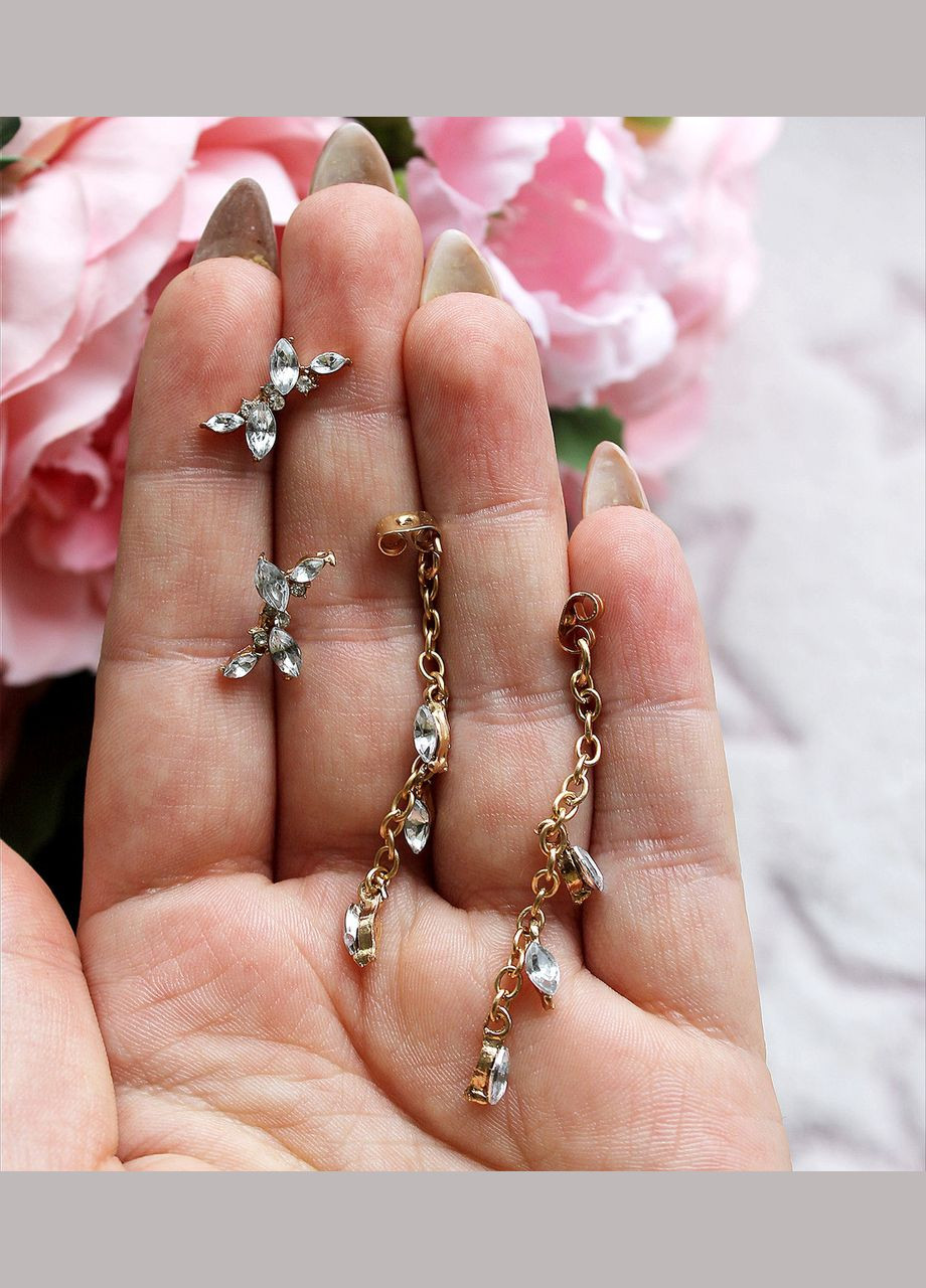 Жіночі сережки — висувки/трансформери 2 в 1 з камінням, колір золото No Brand (307929148)