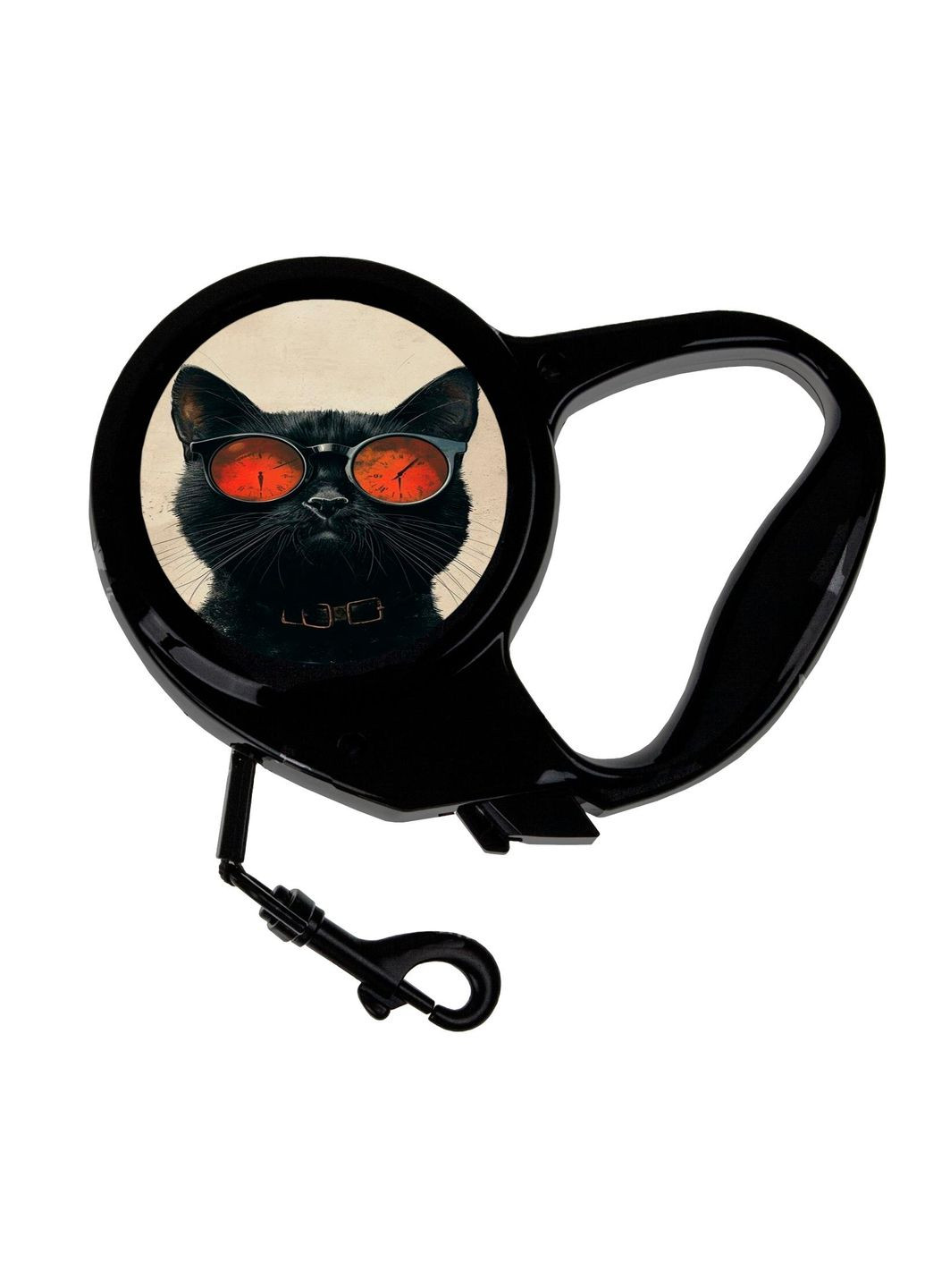 Повідець-рулетка для тварин із принтом чорний кіт в окулярах 3 м чорний No Brand (309156354)