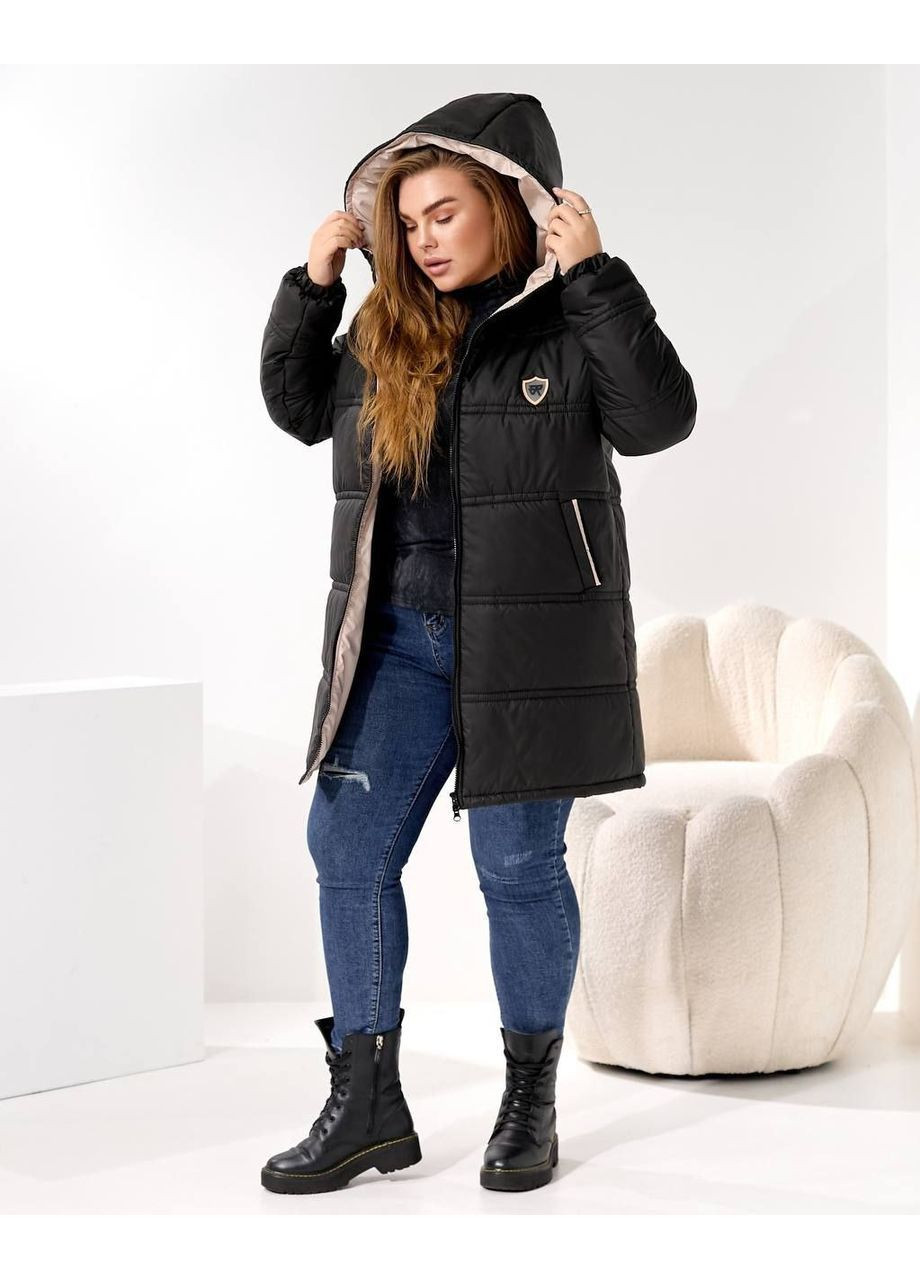 Черная зимняя куртка удлиненная зимняя теплая popluzhnaya