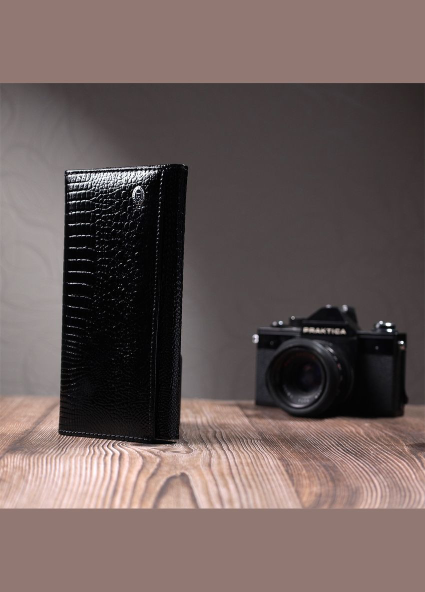 Жіночий гаманець із натуральної лакованої шкіри 22679 Чорний st leather (298568725)