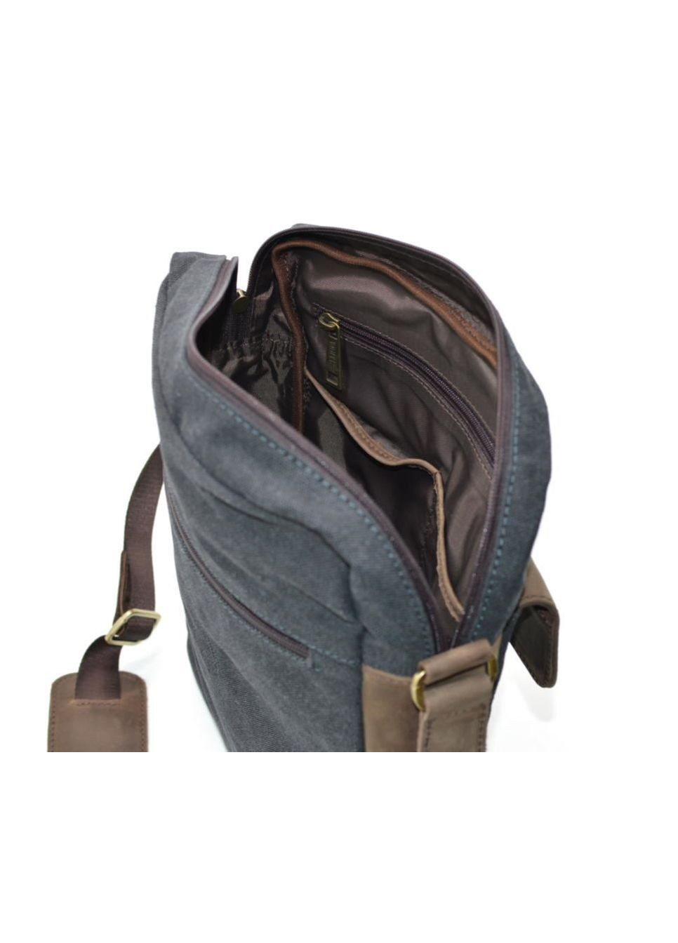 Сумка чоловіча через плече для телефону та документів парусину + шкіра Сірий з коричневим 40681 TARWA (361660318)