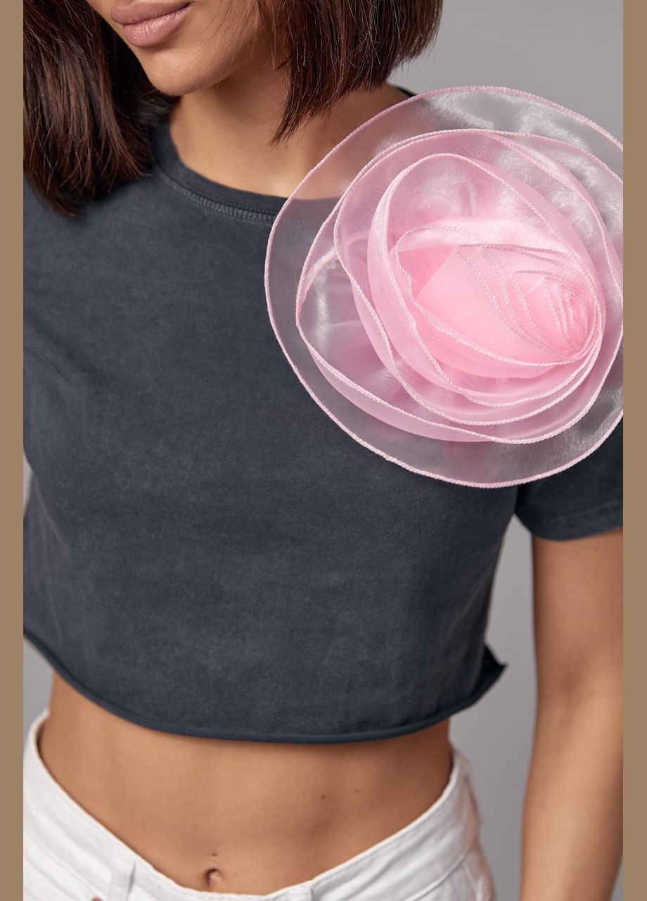 Укороченная футболка украшена объемным цветком Liton - (296988245)