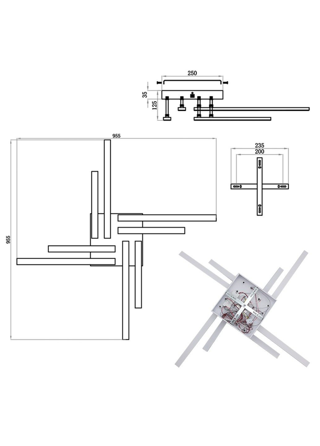 Смарт люстра керована світлодіодна LINE 8L 76 Вт 955x955x125 мм Біла ESLLSE (323652050)