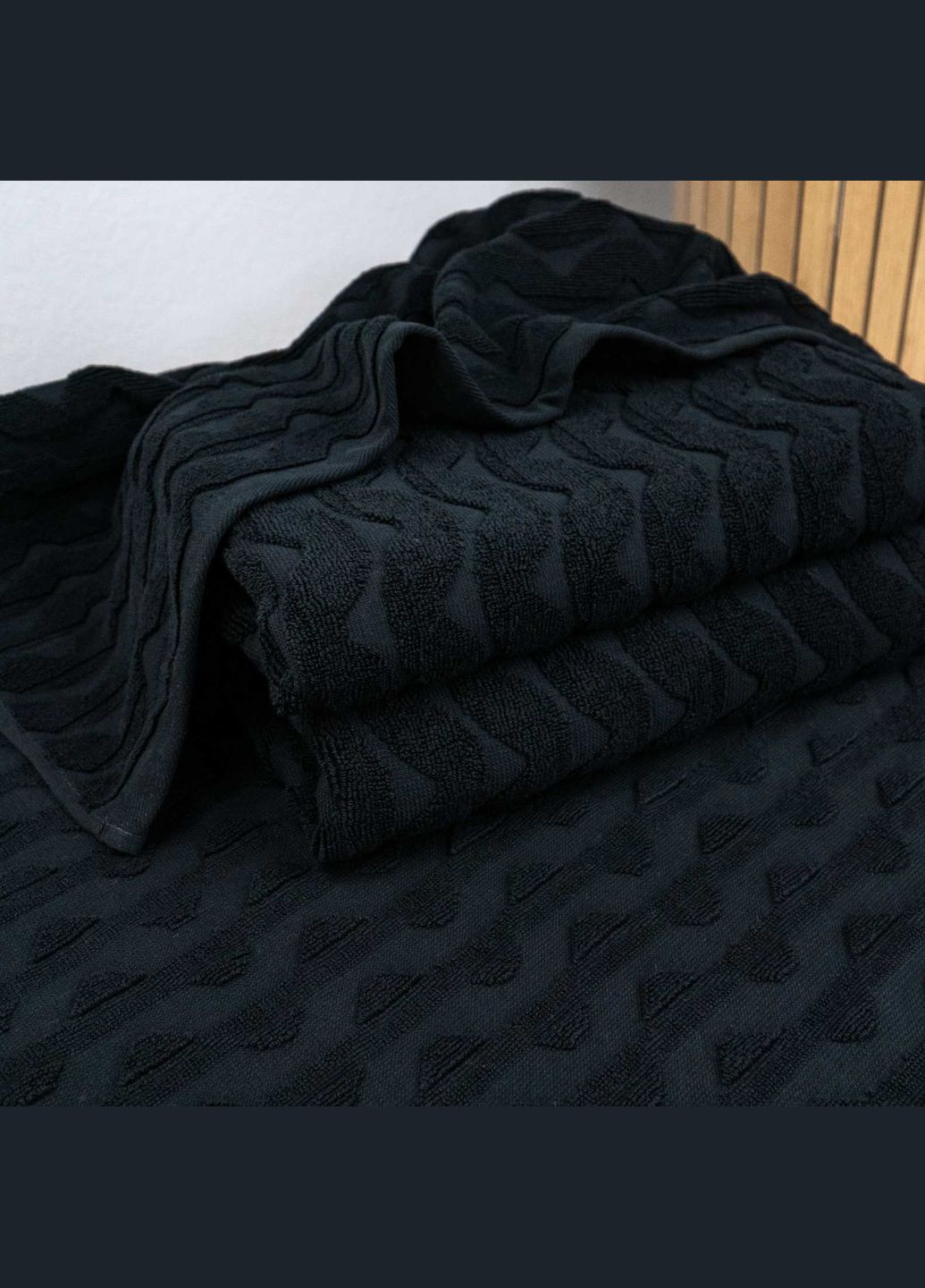 GM Textile махровий банний рушник жакардовий хвиля 100х150см 500г/м2 (чорний) чорний виробництво -
