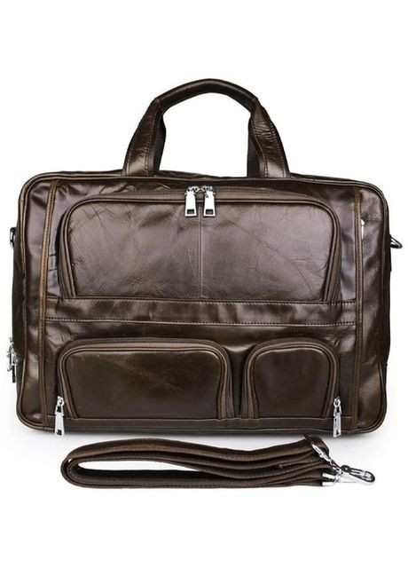 Сумка чоловіча через плече шкіряна портфель для документів А4 планшет в дорогу для телефону Темно-коричневий 34282 John McDee (331862430)