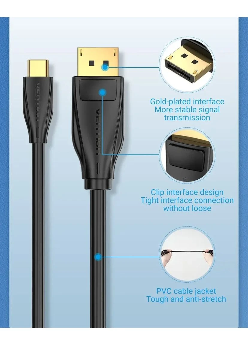 Кабель USB-C to DP Cable 2M Black (CGYBH) (CGYBH) Vention 8K HD (357474390)