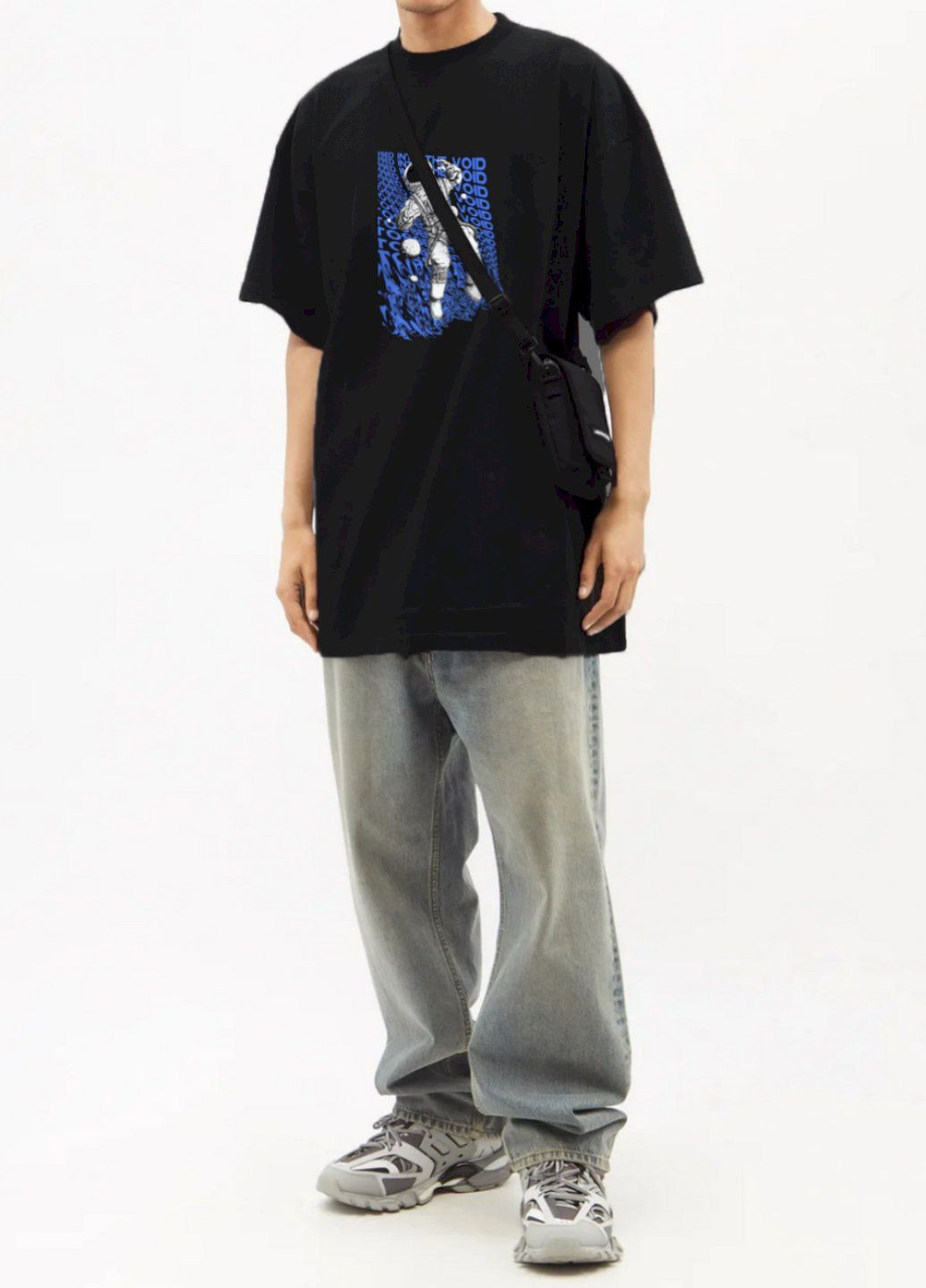 Чорна футболка oversize чоловіча чорна "tossed into the void" Trace of Space