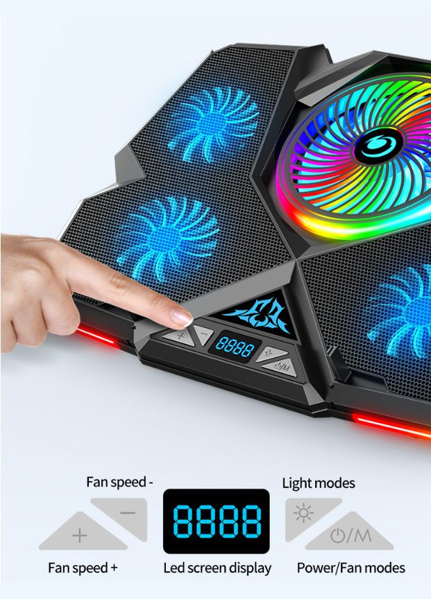 Підставка для ноутбука з охолодженням K44 з RGB-підсвічуванням Laptop Cooling Pad, Red VHG (334305197)