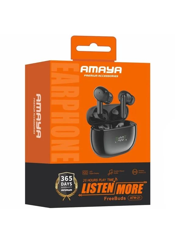 Безпровідні TWS навушники Amaya Bluetooth V5.3 13 мм Чорні ABS No Brand ATW-21 (402070744)