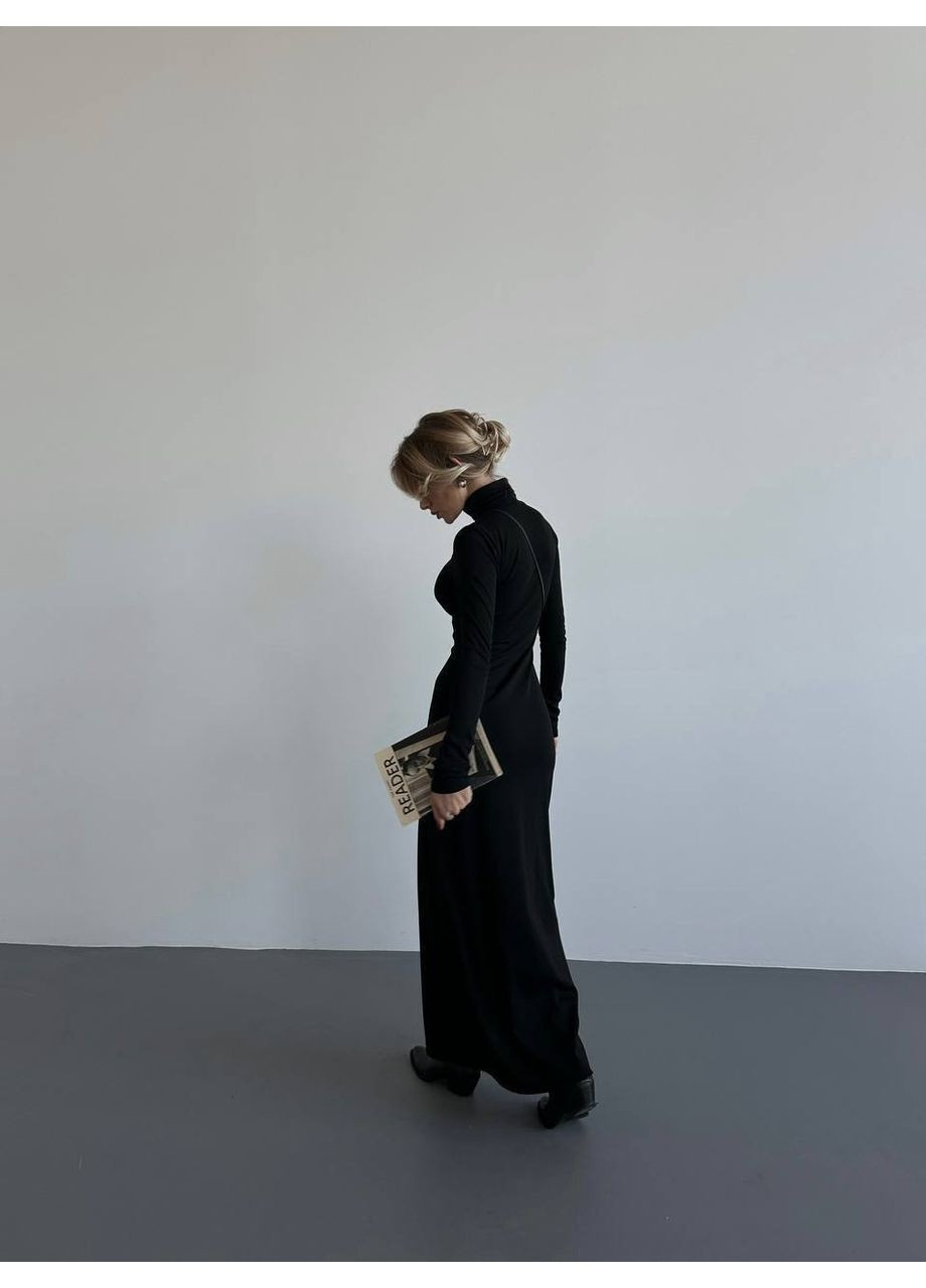 Чорна святковий тепла жіноча сукня з турецької джерсі на флісі чорного кольору — заміри в описі силуетна Vione однотонна