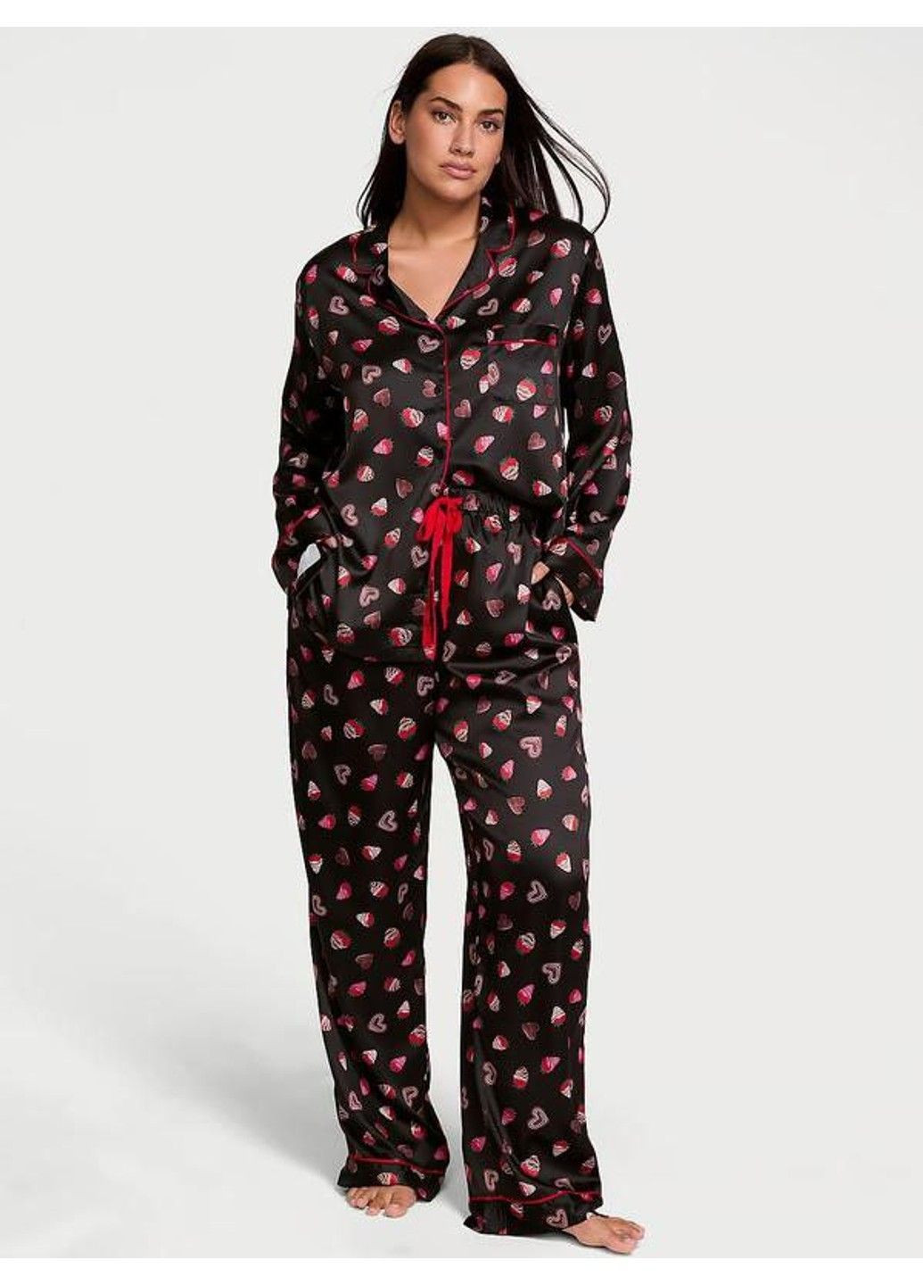 Черная пижама сатиновая satin long pajama set new Victoria's Secret