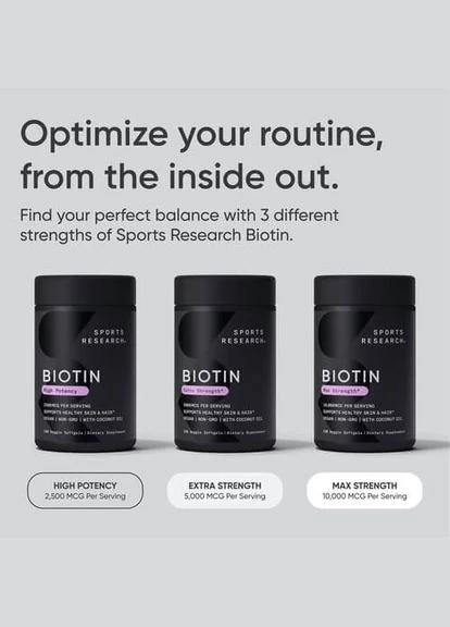 Биотин 10 000 мкг (Максимальная сила) 120 жидких капсул Sports Research (387021069)
