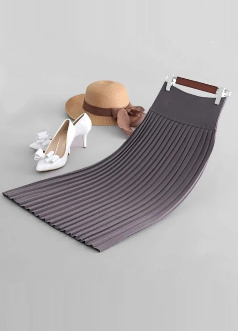 Серая кэжуал трикотажная плиссированная юбка-карандаш mw-ks-1613-1 коричневый Forza Viva