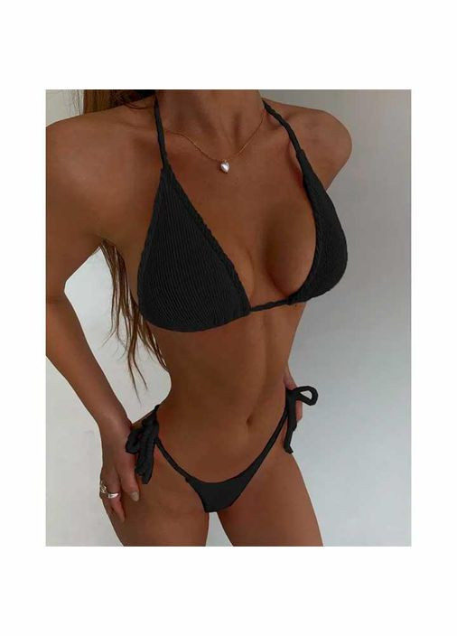 Чорний літній купальник жатка на зав'язках m-l чорний No Brand