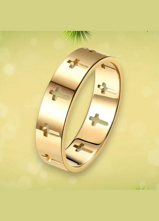 Каблучка з хрестом вирізаним з нержавіючої сталі золотиста розмір 19 Fashion Jewelry (311226105)