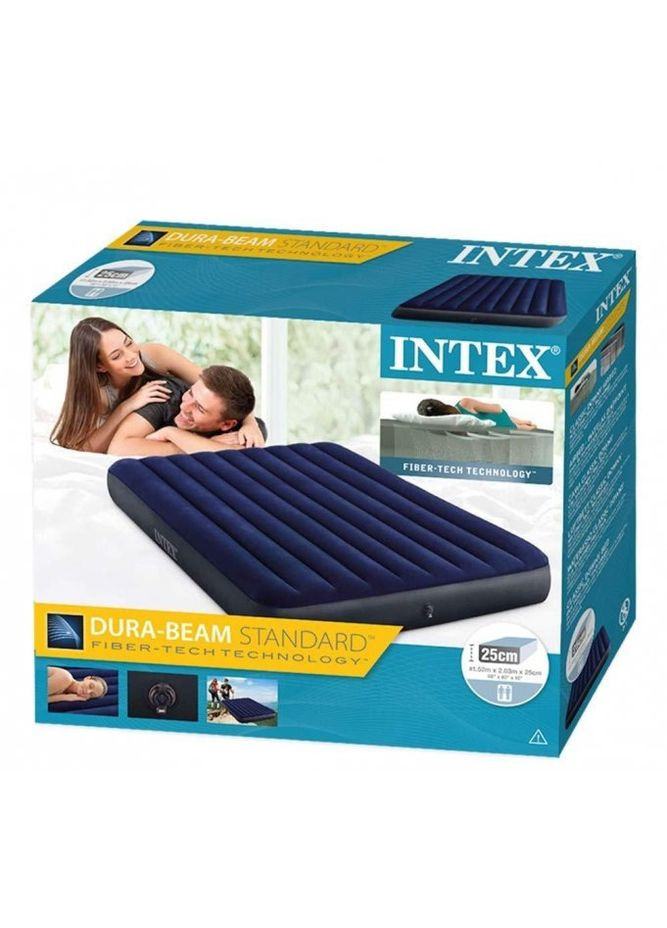 Двухместный надувной матрас для сна и отдыха 64765 с велюровым покрытием 152х203х25 см с ручным насосом и подушками Intex (350349145)