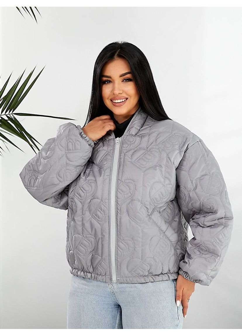 Серая демисезонная куртка-бомбер женская оверсайз Style Point