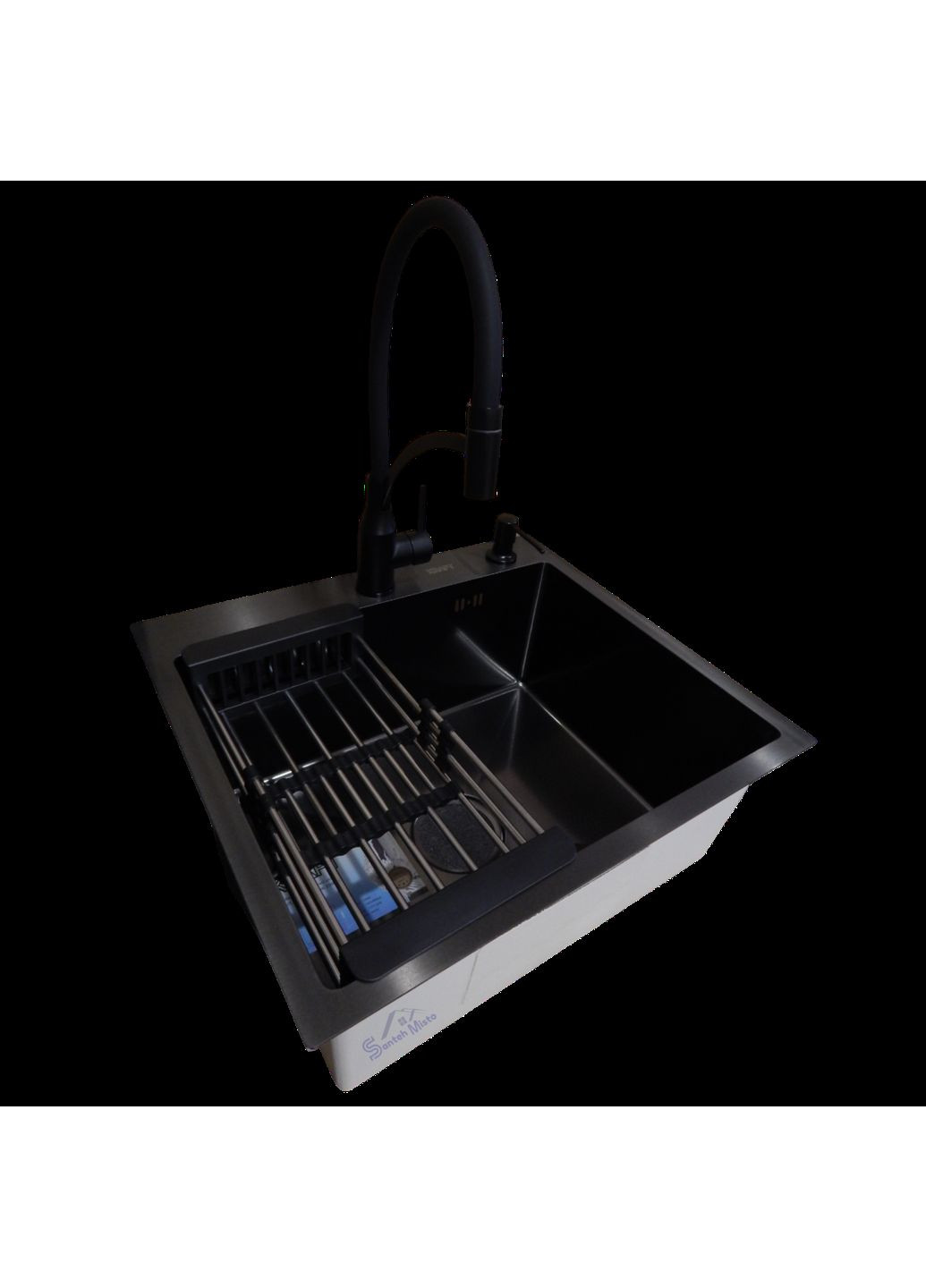 Комплект кухонної мийки HM 50х50 NANO BLACK (DECOR) PVD (3.0/1.0 мм) Kraft (350671397)