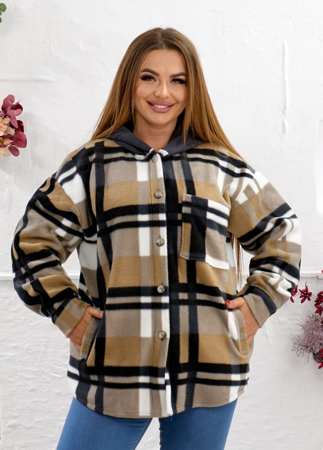 Серая повседневный, кэжуал рубашка в клетку No Brand с длинным рукавом