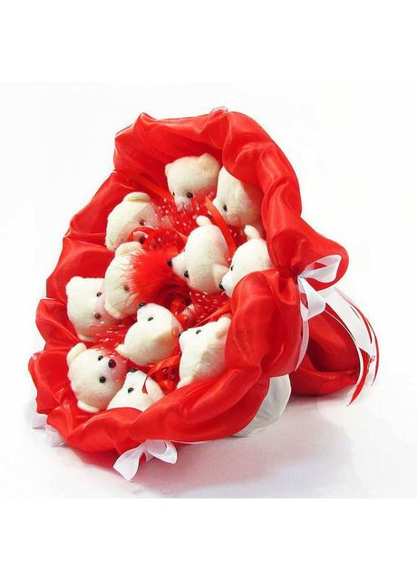 Букет з м'яких іграшок 11 ведмедиків Червоний для дівчаток подарунок на свято іграшкові ведмедики Igratoria (368758020)
