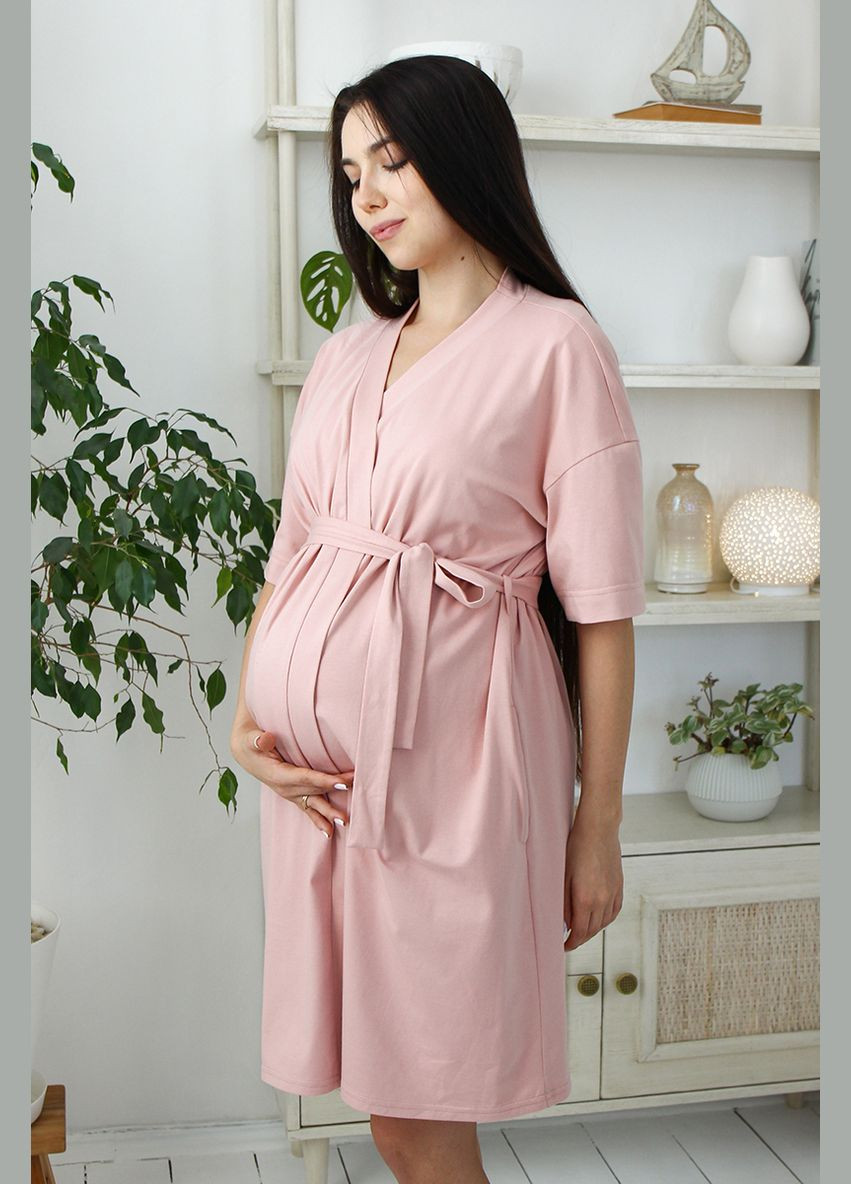 Пудровый халат-кимоно для беременных и кормящих из хлопкового трикотажа Юла мама (307904721)