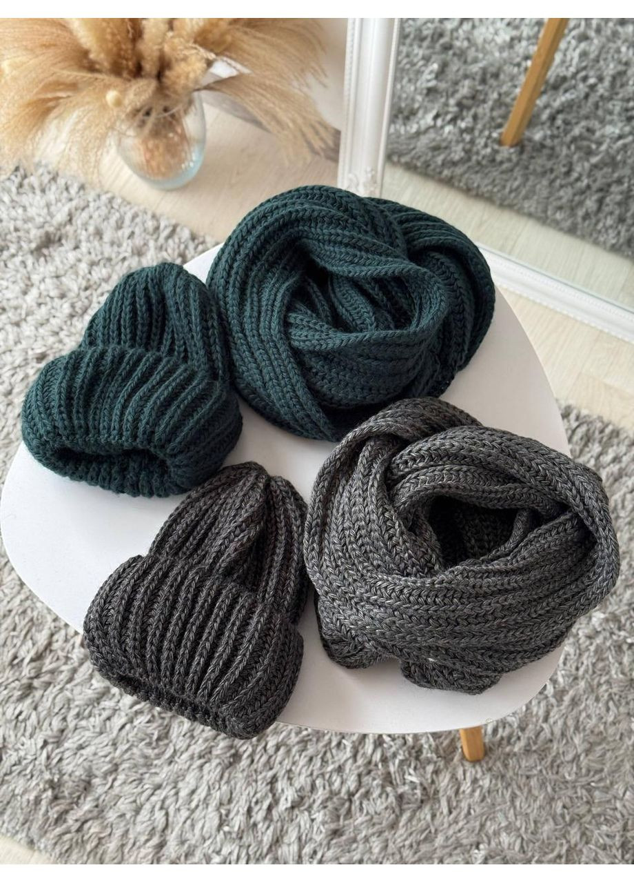 Теплый Комплект Джинжер. Коплектация: шапка+хомут(восьмерка). Крупная вязкая одинарная с 2 отворотом No Brand (362917658)