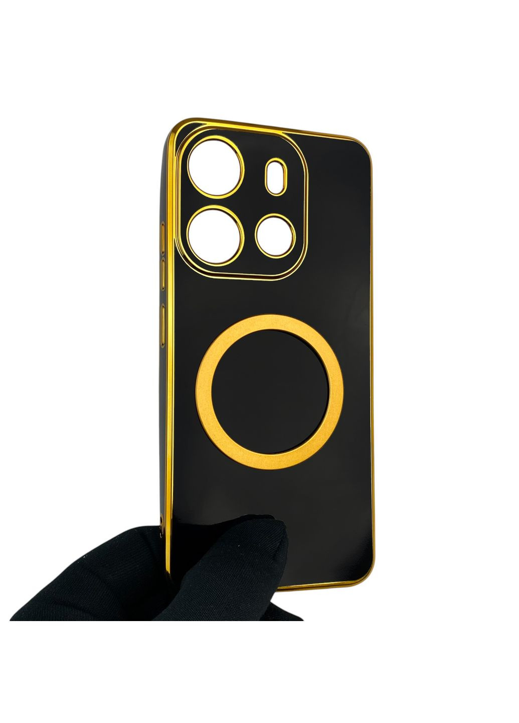 Чехол для Smart 7 с кольцом MagSafe с золотой окантовкой на инфиникс смарт 7 черный gs1 Infinix (366229263)