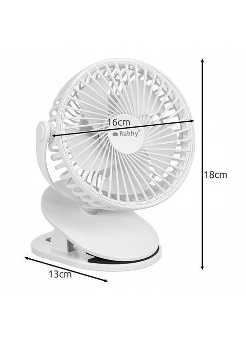 Беспроводной аккумуляторный вентилятор 25566 с зажимом 1200 мАч USB-C белый RUHHY (365820424)