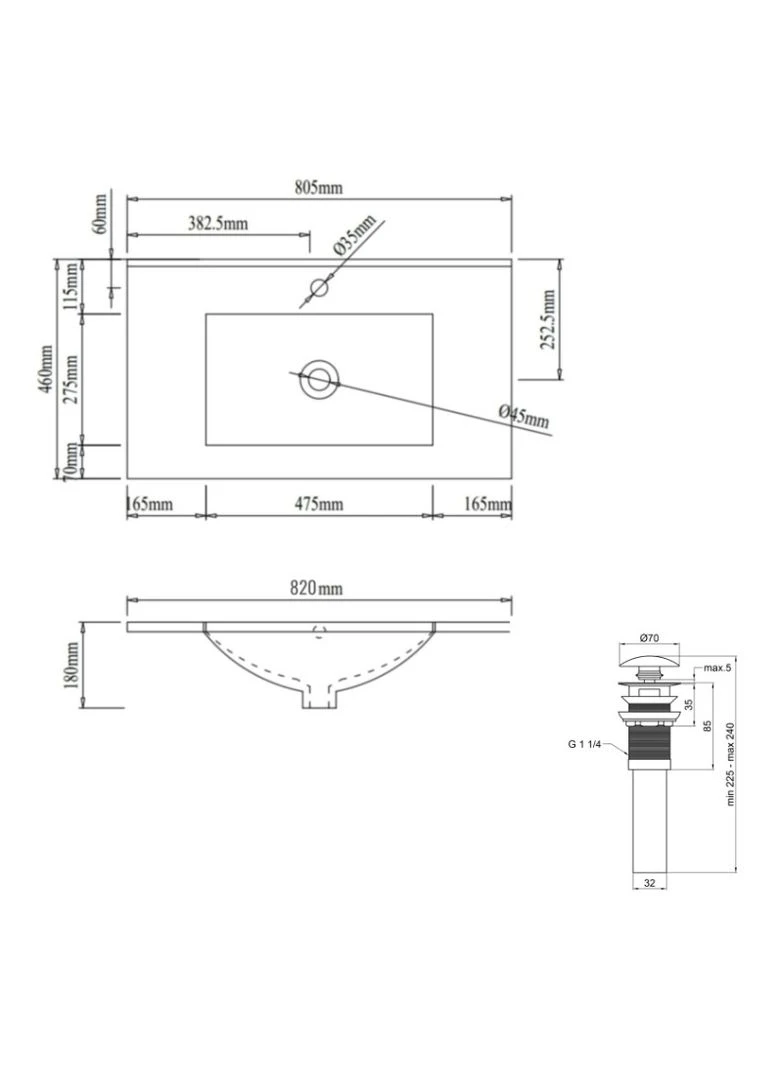 Раковина врізна меблева Albatross 820x460x180 White з донним клапаном QT01113080CW148475 Qtap SD00054599 (380878672)