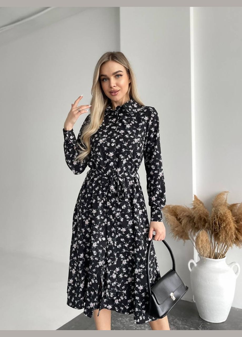 Чорна повсякденний сукня Україна з квітковим принтом