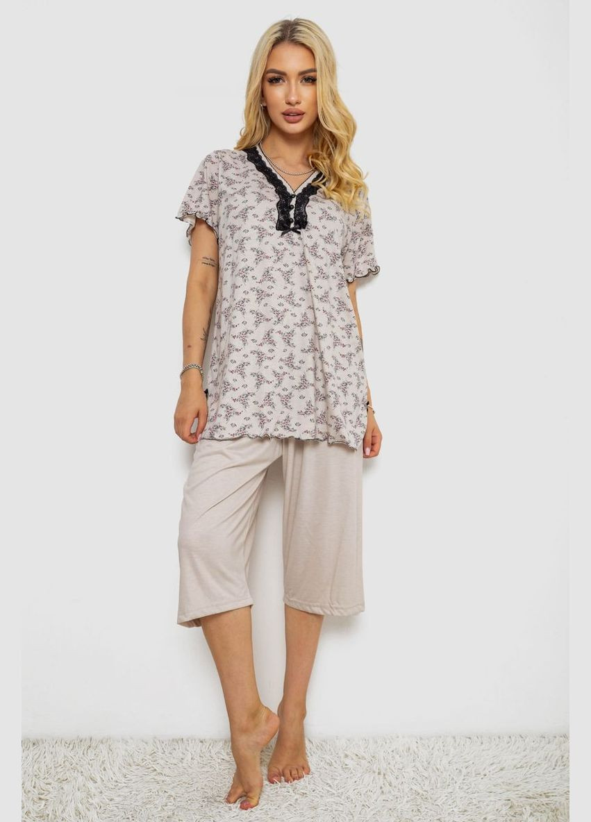 Бежева всесезон піжама жіноча з принтом,, 243r6968 Stil Moda